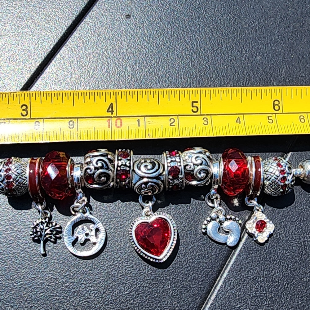 Landau charm bracelet red and silver tone heart beads like new with tag fashion