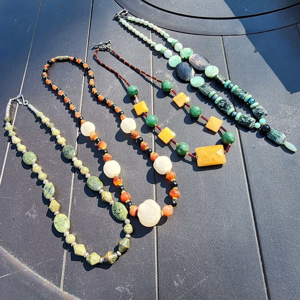 Bundle lot of 4 hard stone gemstone necklaces fine jewelry handmade fashion