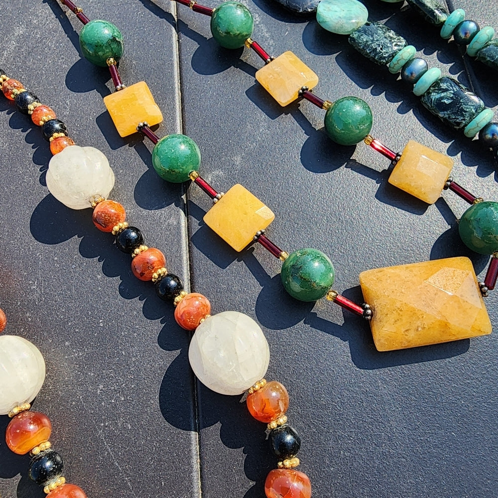 Bundle lot of 4 hard stone gemstone necklaces fine jewelry handmade fashion