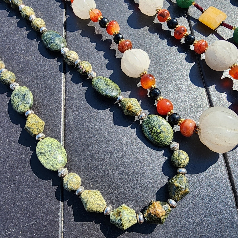 Bundle lot of 4 hard stone gemstone necklaces fine jewelry handmade fashion