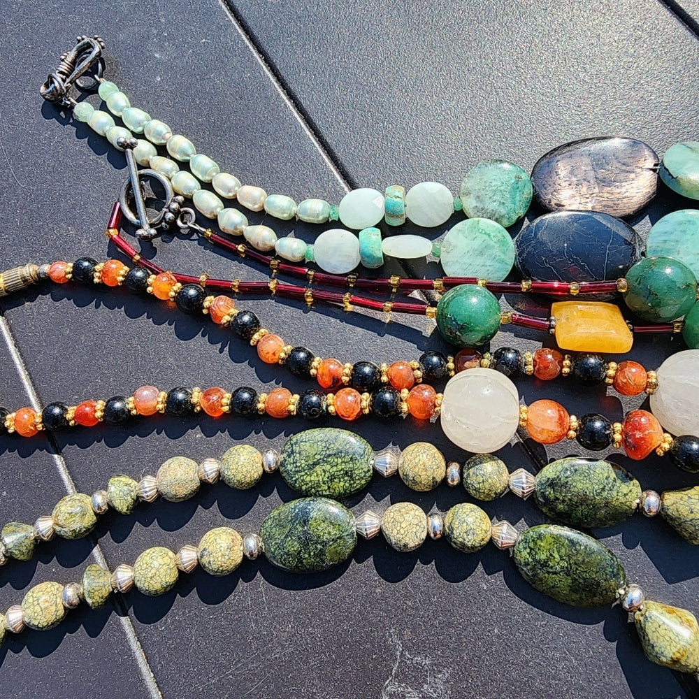 Bundle lot of 4 hard stone gemstone necklaces fine jewelry handmade fashion