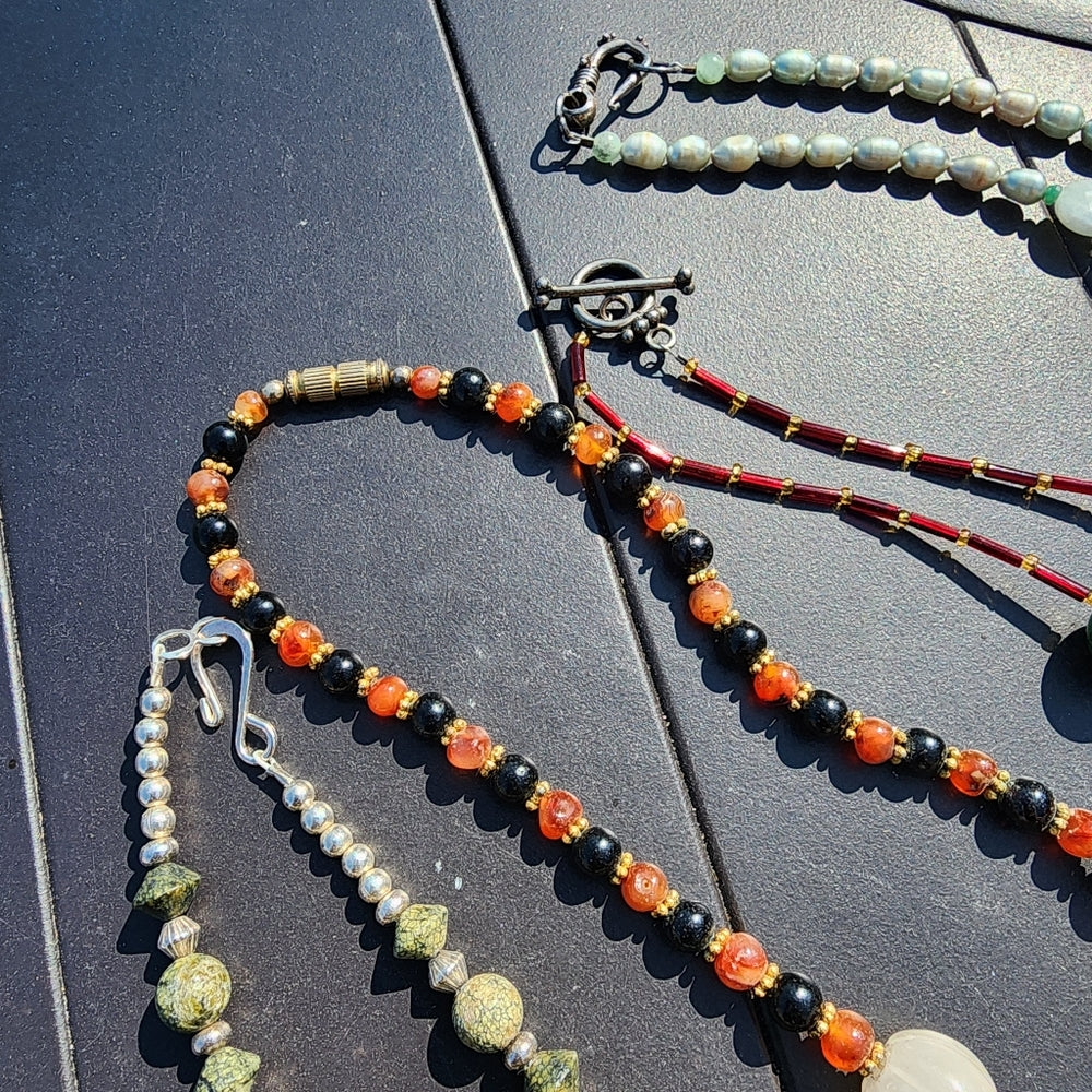Bundle lot of 4 hard stone gemstone necklaces fine jewelry handmade fashion