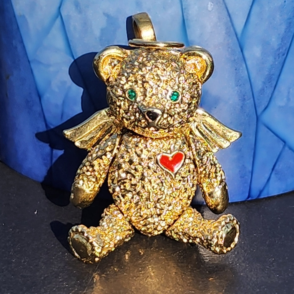Batya vintage articulated teddy bear gold tone pendant brooch scarf pin jewelry