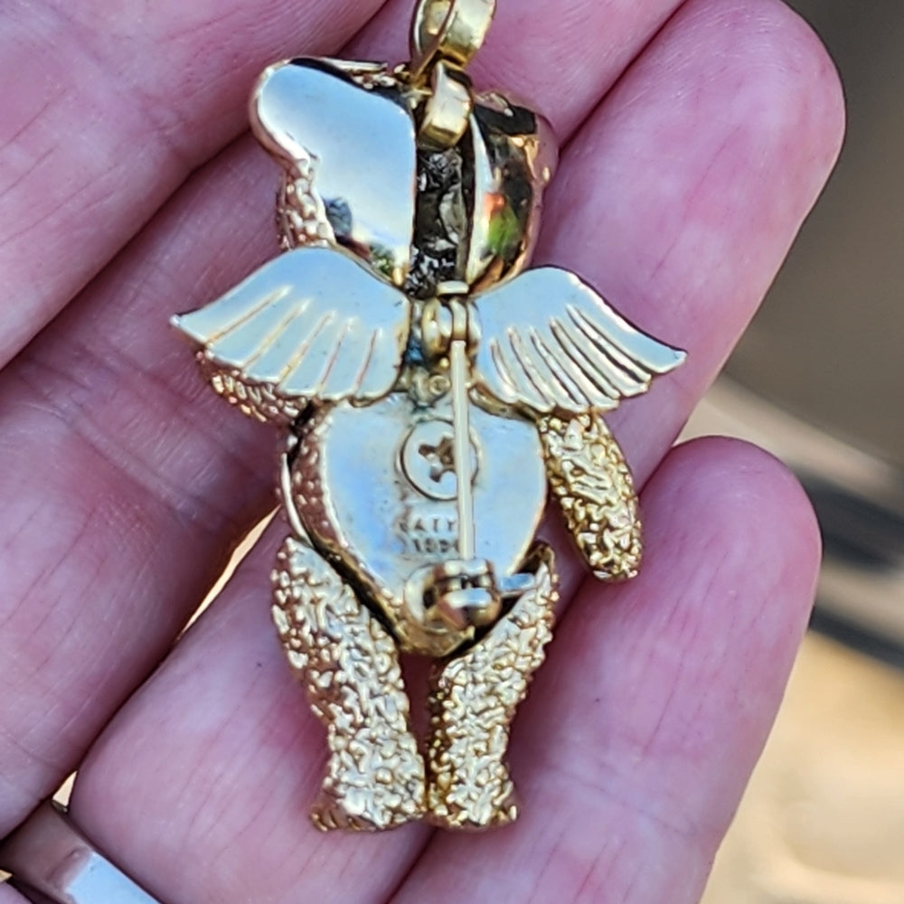 Batya vintage articulated teddy bear gold tone pendant brooch scarf pin jewelry
