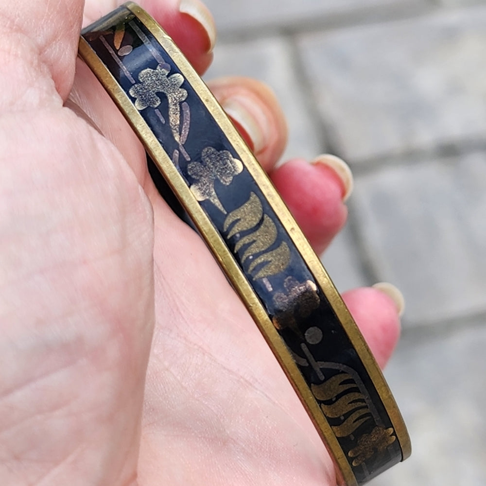 Vintage Laurana designer bangle bracelet black gold tone fashion jewelry