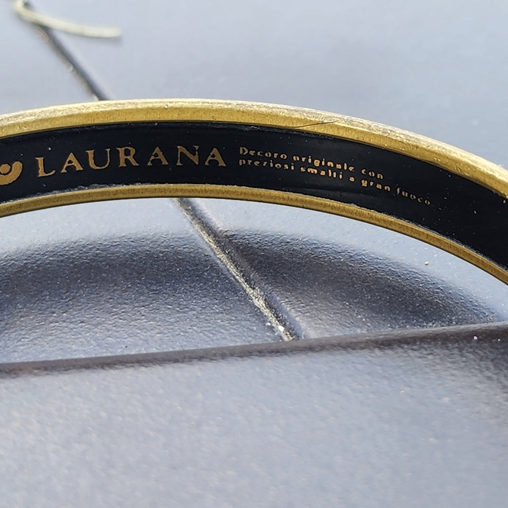 Vintage Laurana designer bangle bracelet black gold tone fashion jewelry