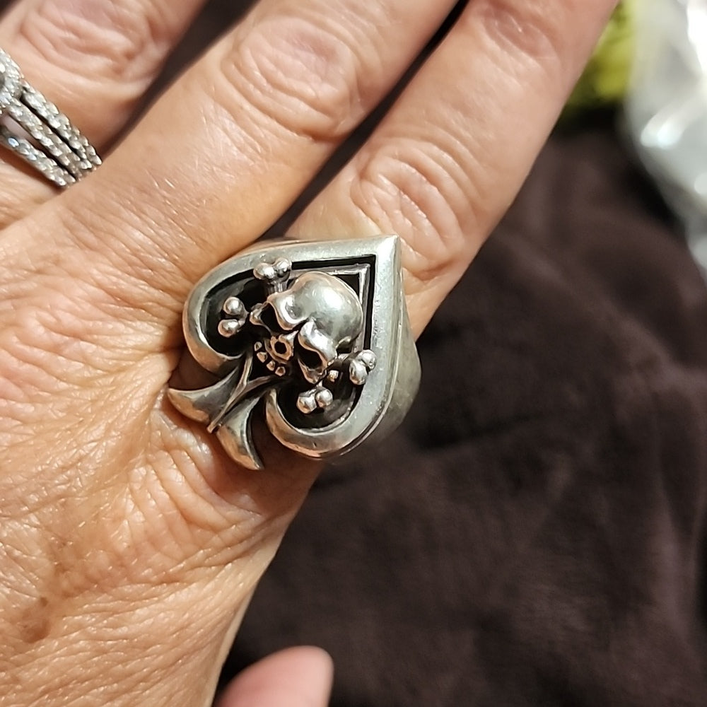 Sterling silver Ace of Spades skull ring size 12.5 very heavy and quality