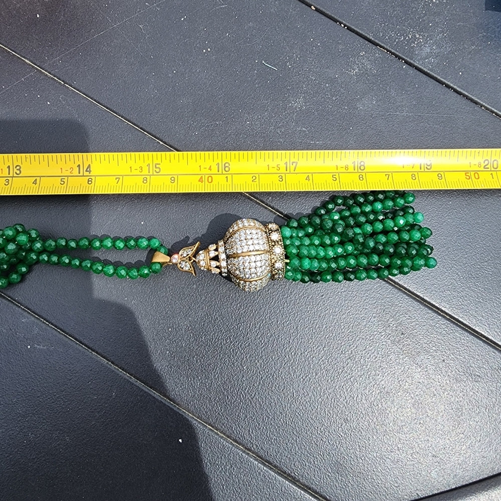 Emerald green rhinestone pendant tassel necklace jewelry