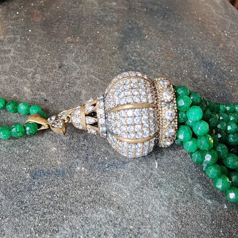 Emerald green rhinestone pendant tassel necklace jewelry