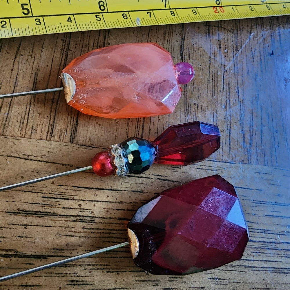 Hatpins Hat pin lot bundle of 3 ooak made with vintage beads mixed media jewelry