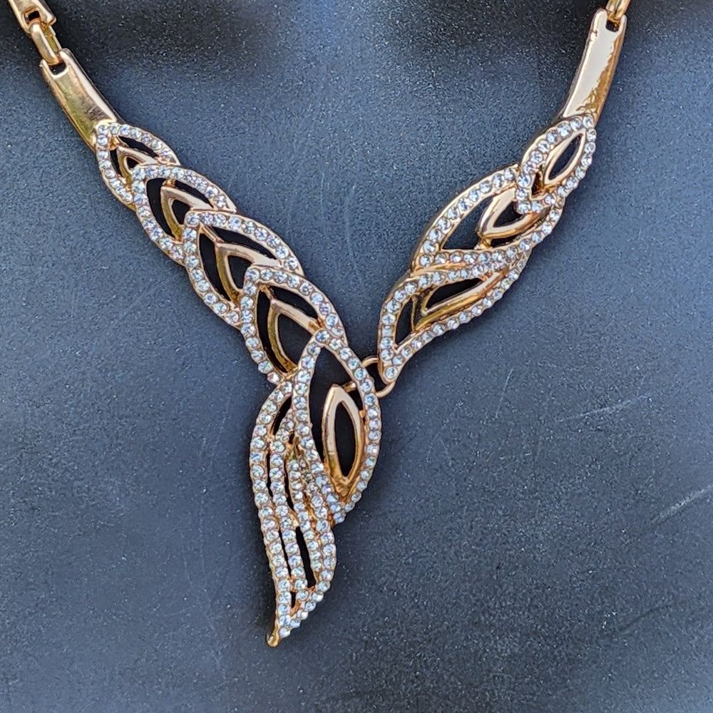 Gold tone rhinestone necklace  bridal wedding engagement party jewelry