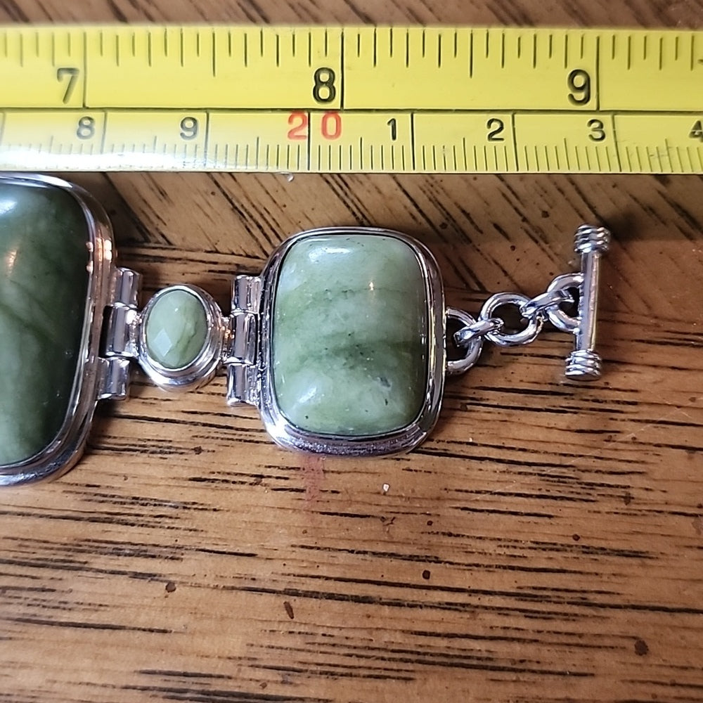 Sterling silver chunky green stone link bracelet  statement unisex jewelry 9"