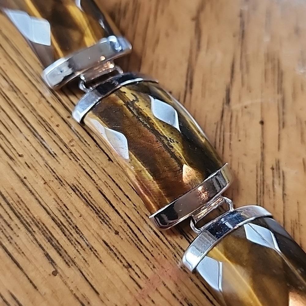 Sterling silver Tigers eye gemstone link bracelet by SU fine jewelry designer