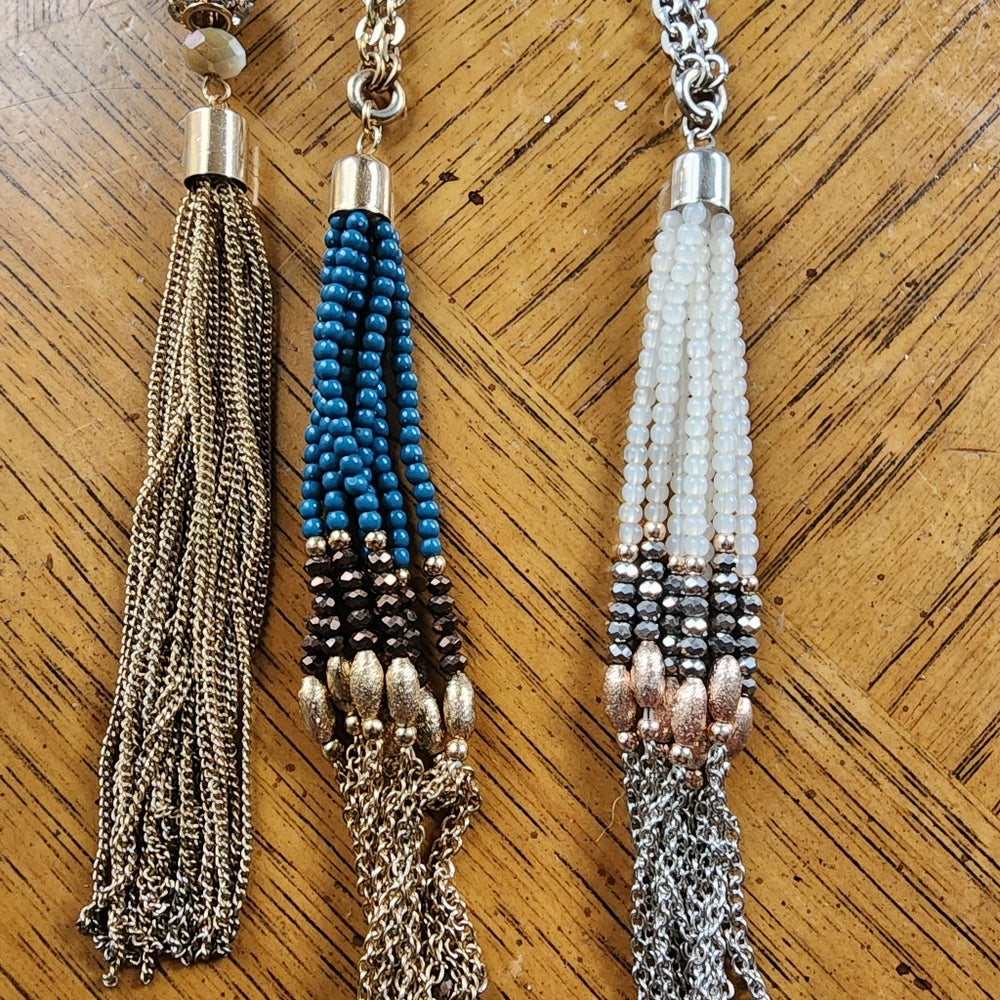 Bundle lot 3 NY jewelry tassel  necklaces gold & silver tone fashion jewelry