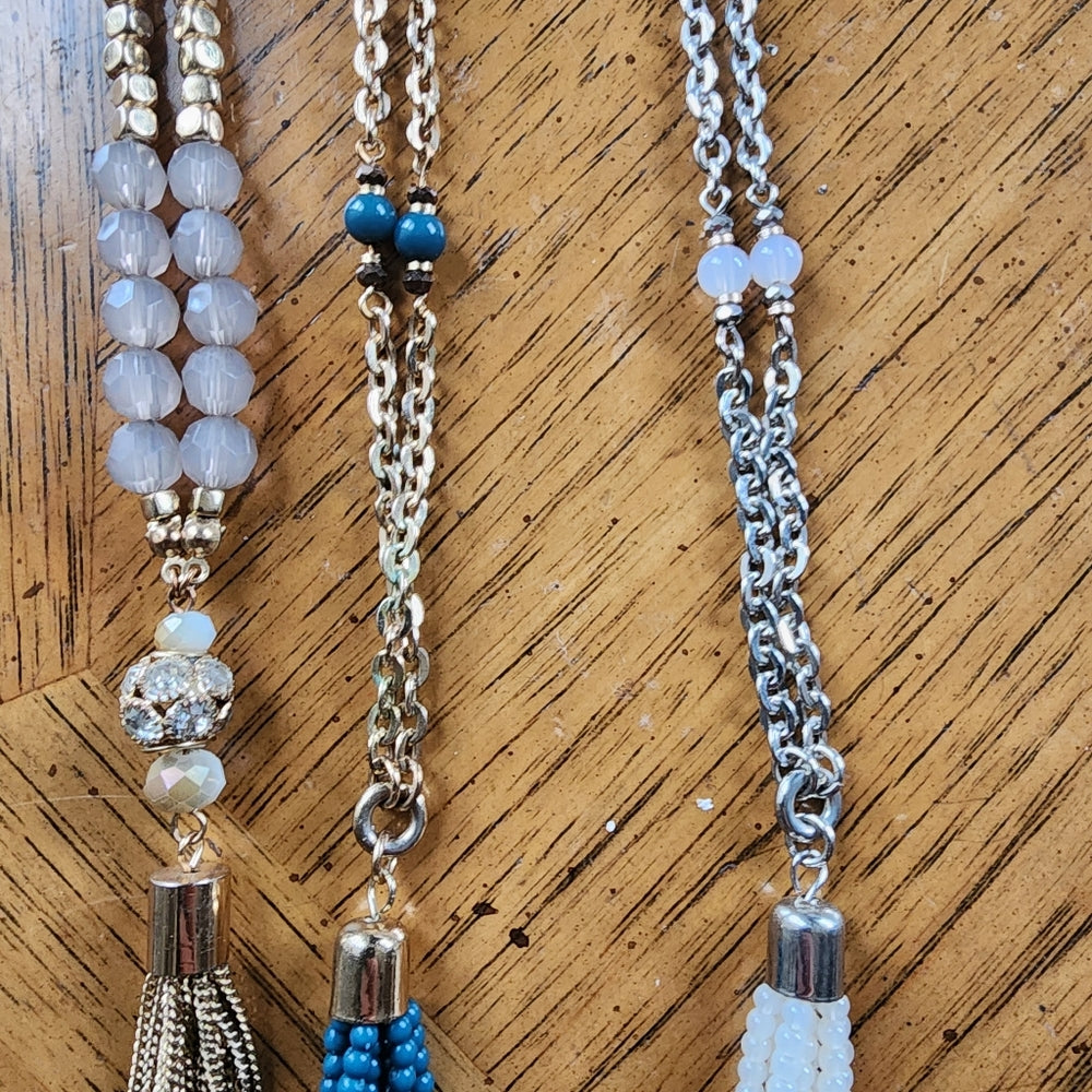 Bundle lot 3 NY jewelry tassel  necklaces gold & silver tone fashion jewelry