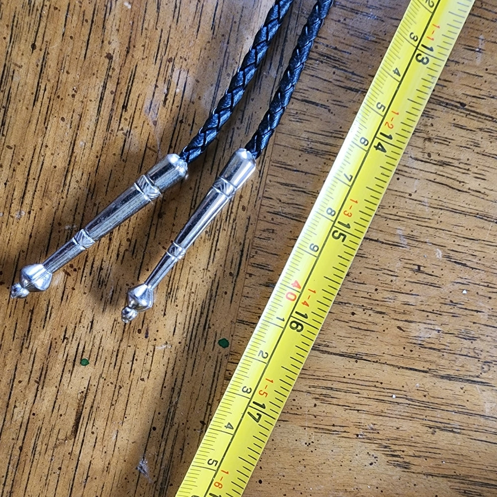 Southwestern taxco native American ? Bolo tie Signed nickel silver w hallmark