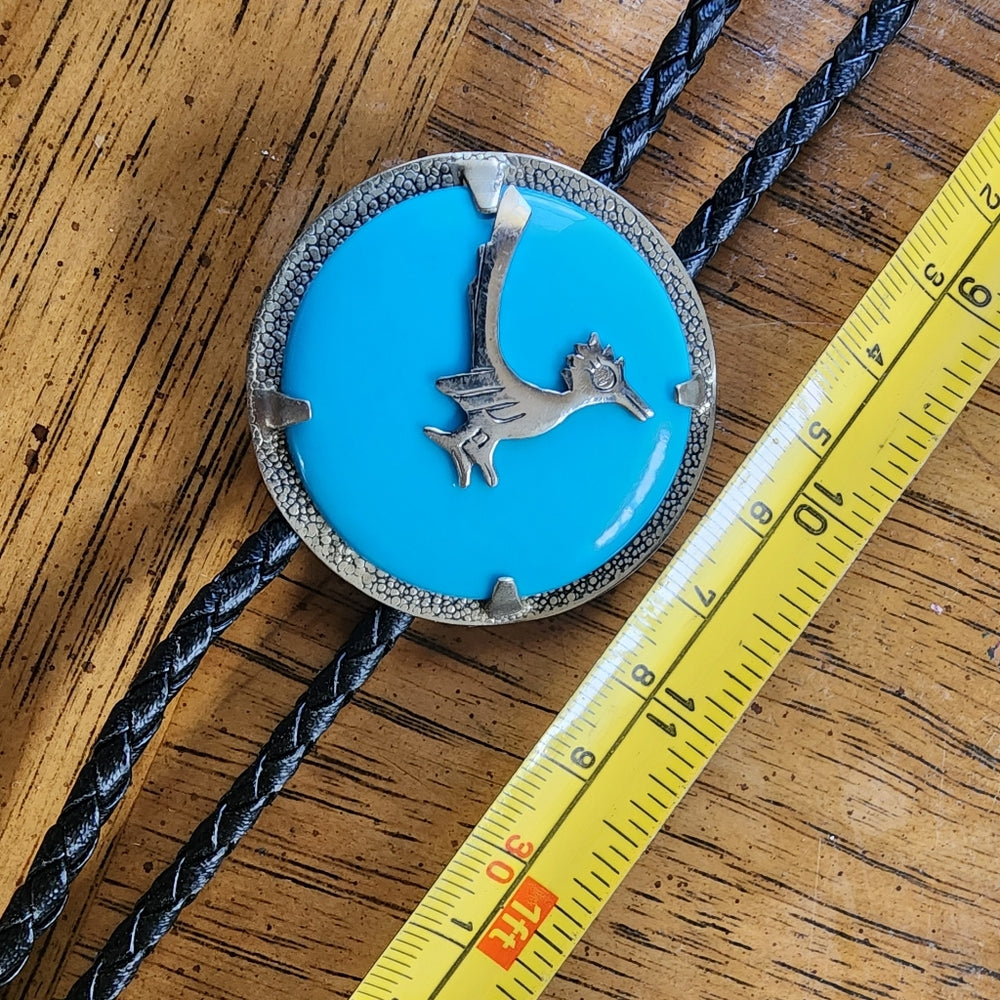 Southwestern taxco native American ? Bolo tie Signed nickel silver w hallmark