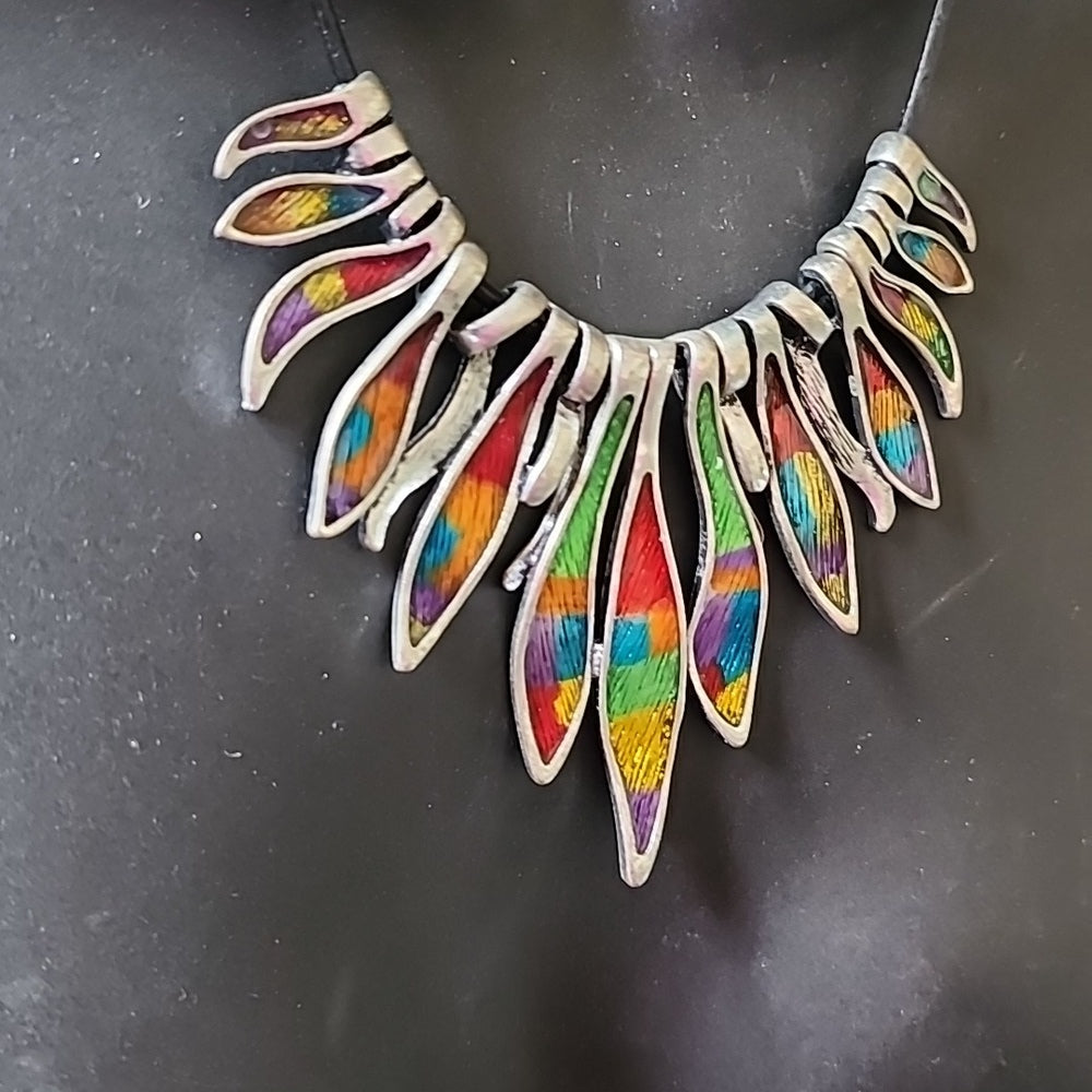 Cord necklace with enamel mid century modern enamelled fashion costume jewelry