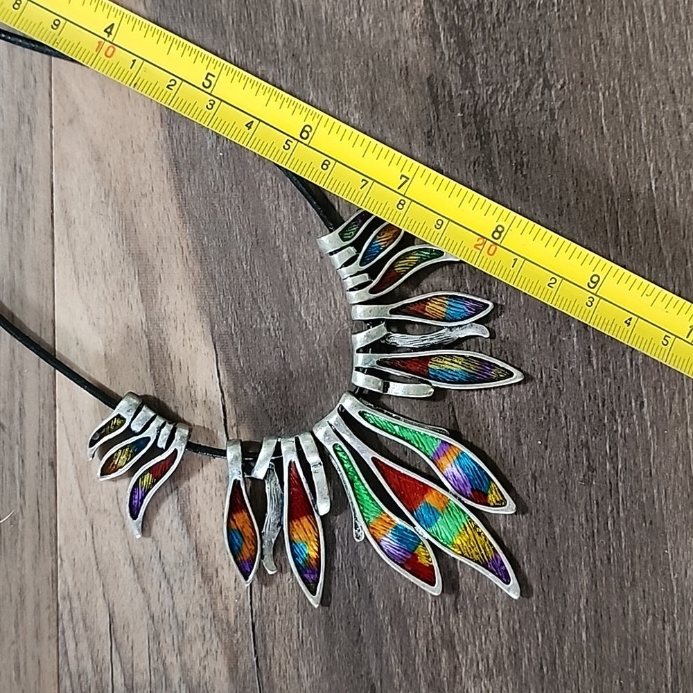 Cord necklace with enamel mid century modern enamelled fashion costume jewelry