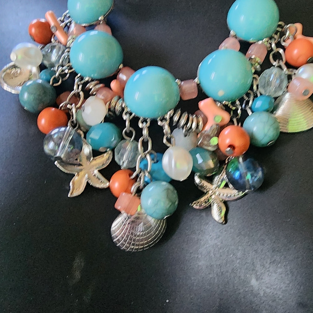 Beach wedding vibe shell star necklace costume fashion jewelry silver tone