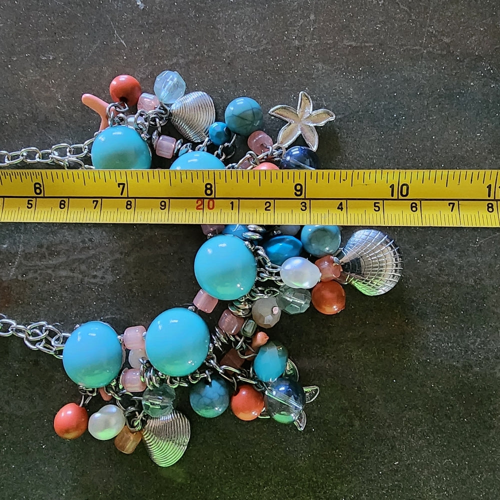 Beach wedding vibe shell star necklace costume fashion jewelry silver tone