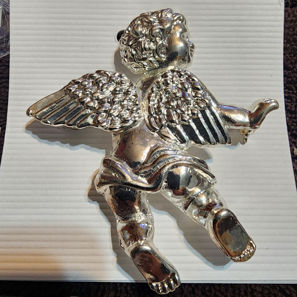bundle lot  4 cherub angles cupid silver tone brooch scarf pin pendant jewelry