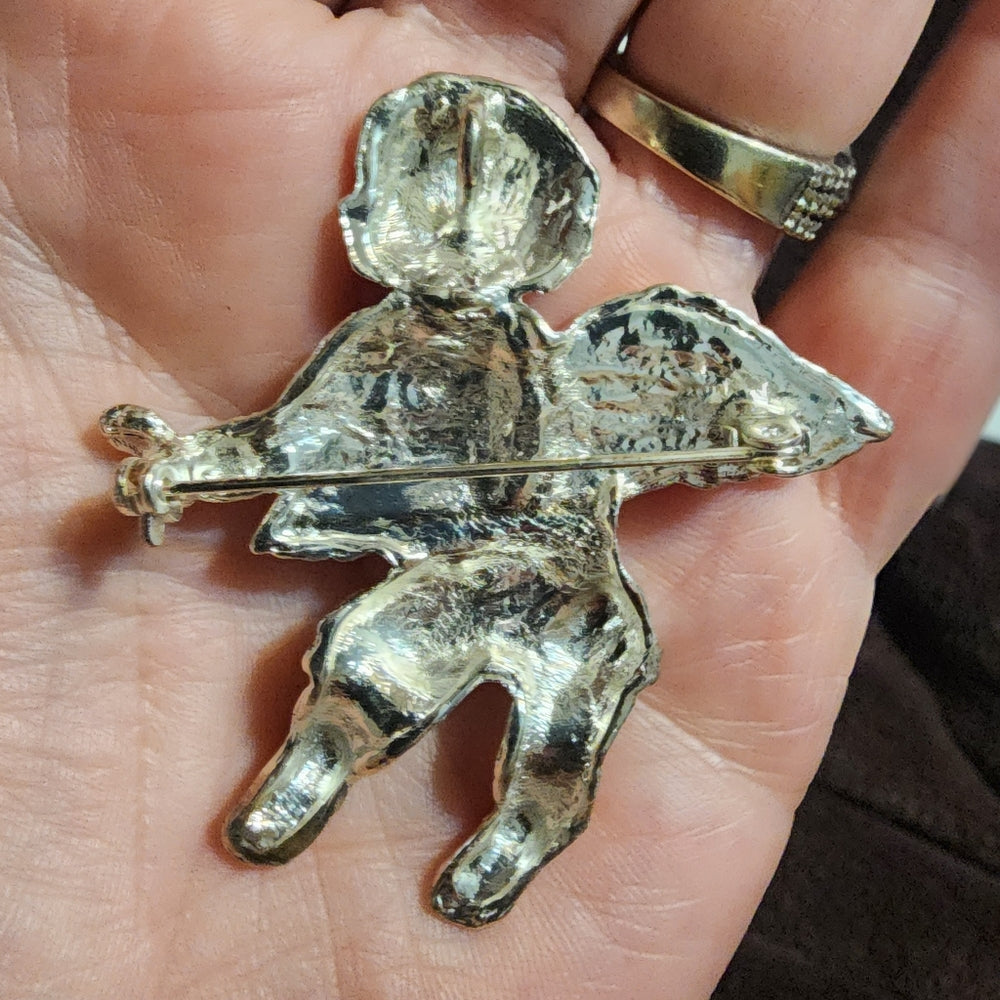 bundle lot  4 cherub angles cupid silver tone brooch scarf pin pendant jewelry