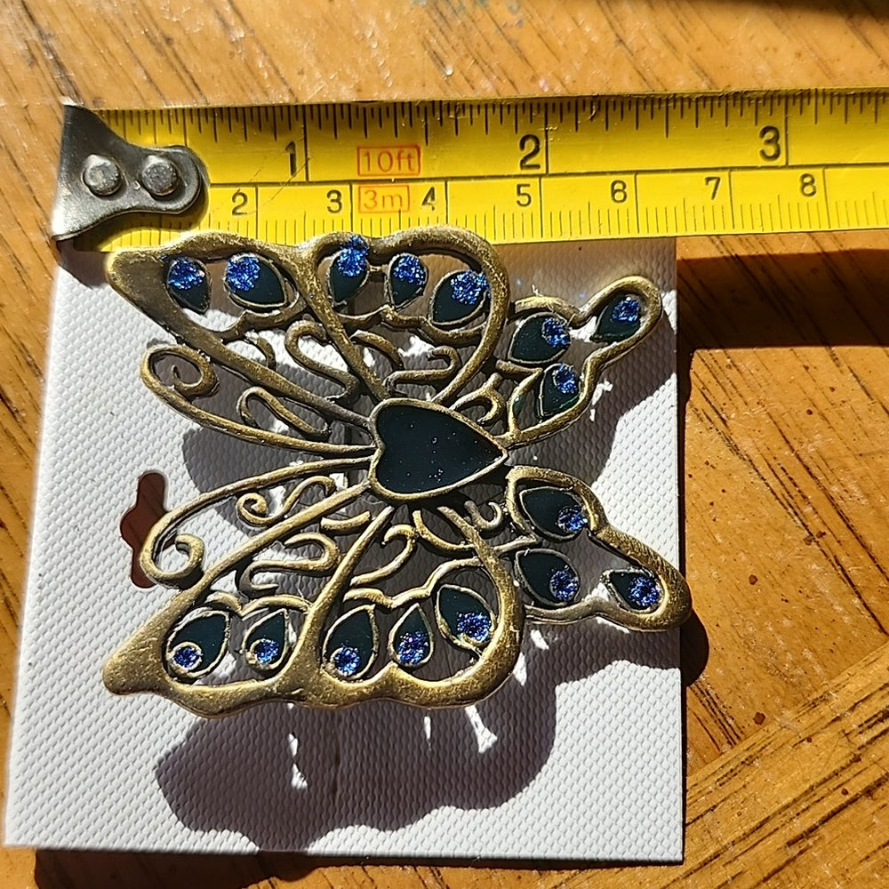 butterfly brooch scarf pin blue gold tone fashion costume jewelry