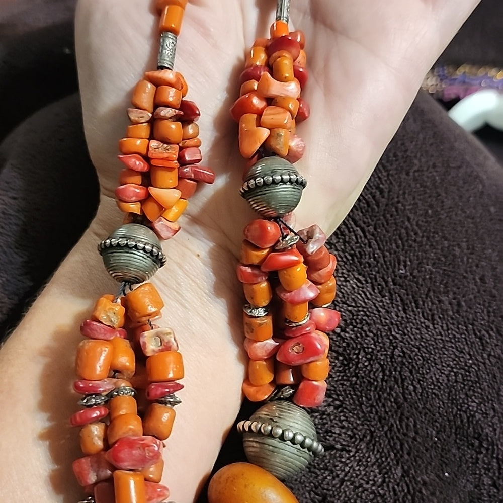 Moroccan Berber beaded orange necklace jewelry