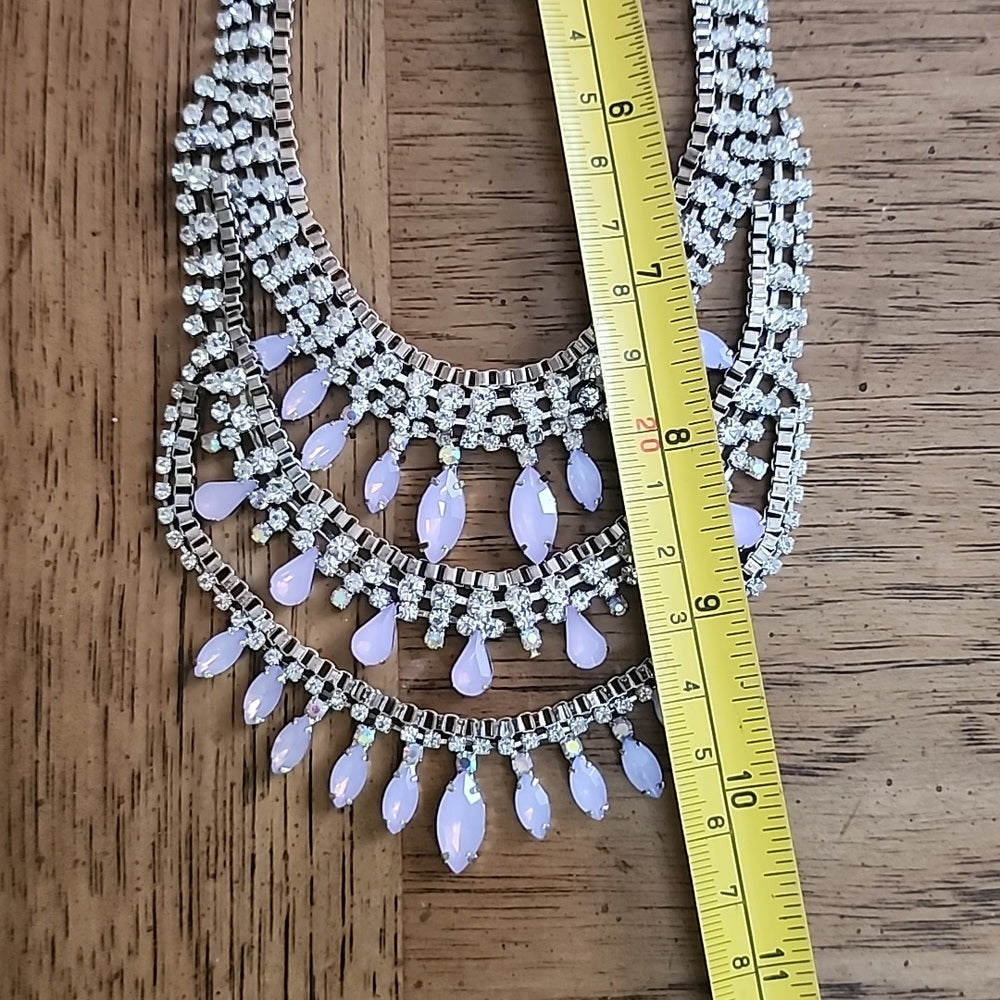 Fashion costume jewelry rhinestone necklace with pink stones