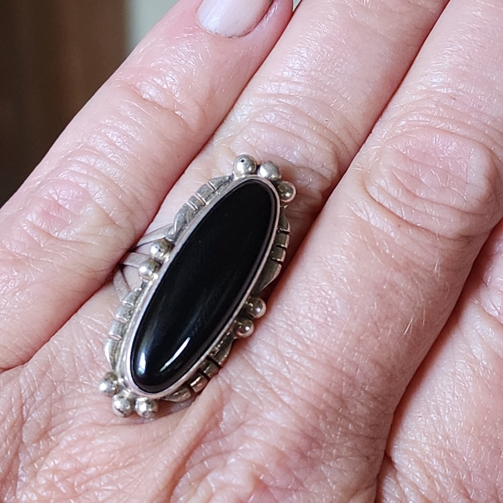 Vintage Navajo Native American sterling silver onyx ring size 6.5 signed…