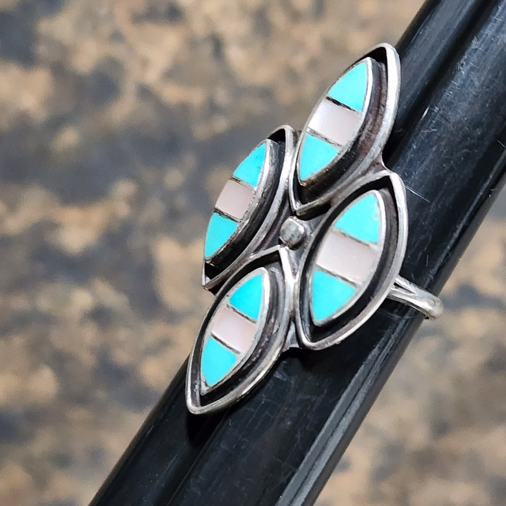 Sterling silver Native American Artist signed ring size 7.5 turquoise mo…