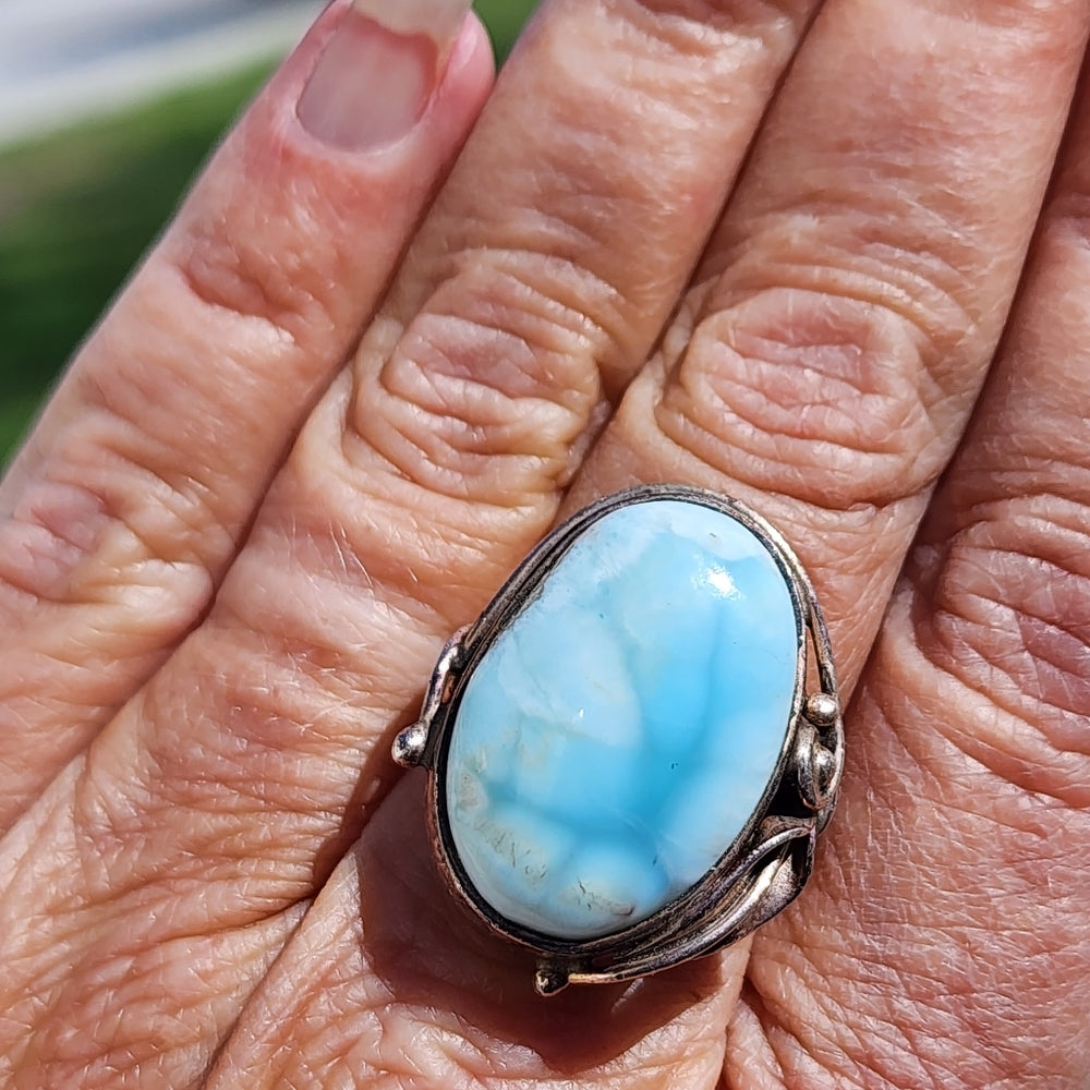 Vintage sterling silver ring size 8 with blue Larimar stone