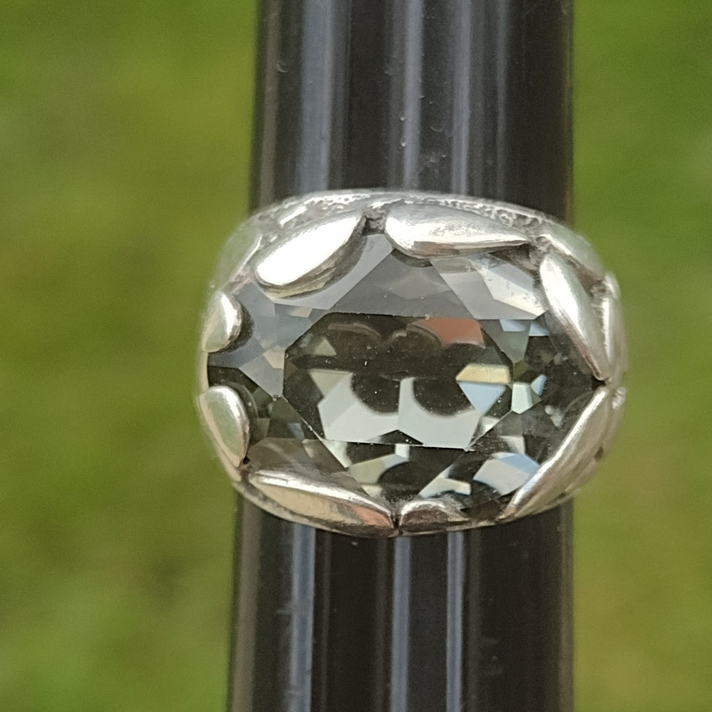 Retro modern chunky sterling silver ring with large Grey Stone size 7