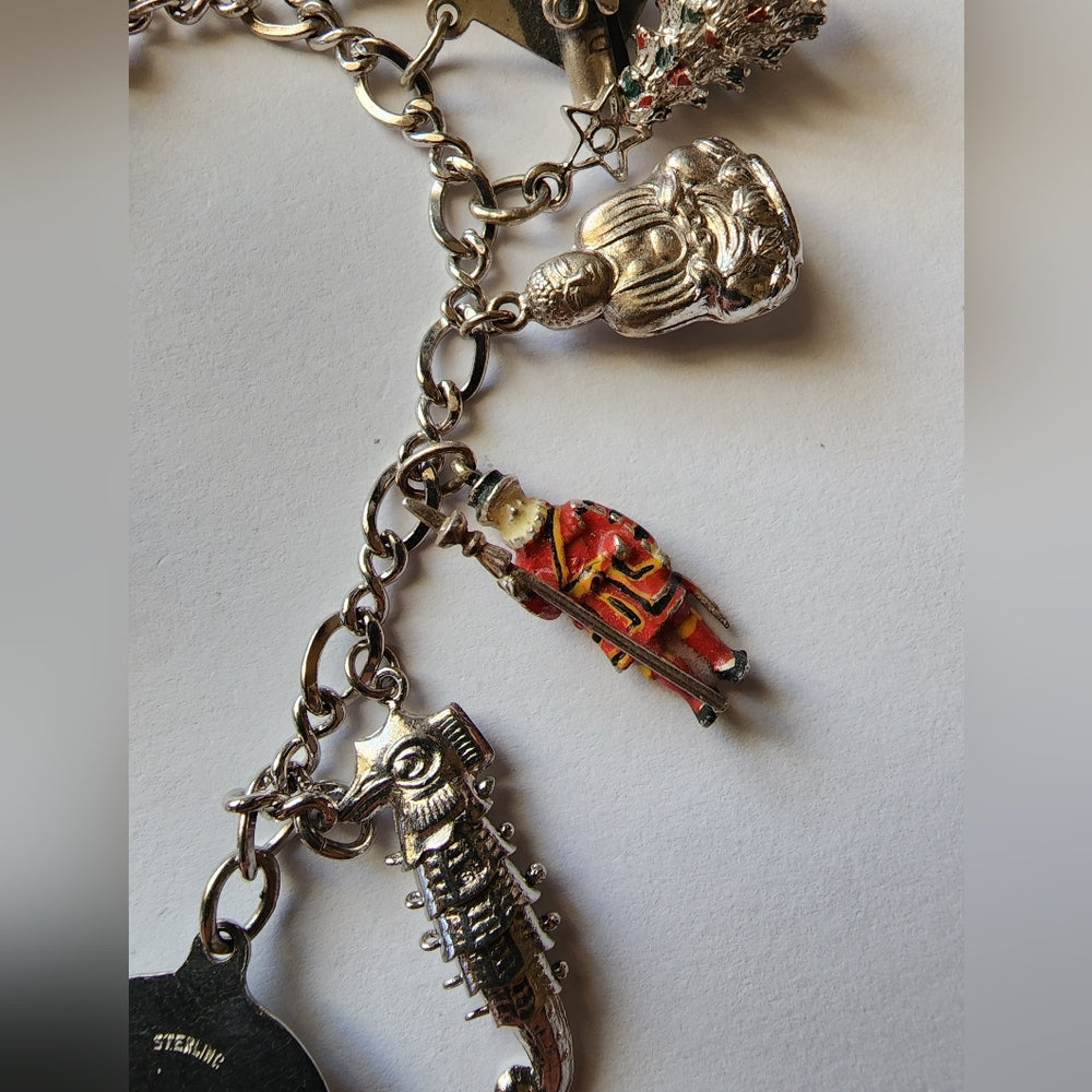Sterling silver charm bracelet with charms Christmas tree Native America…