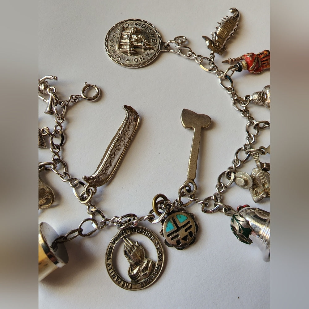 Sterling silver charm bracelet with charms Christmas tree Native America…