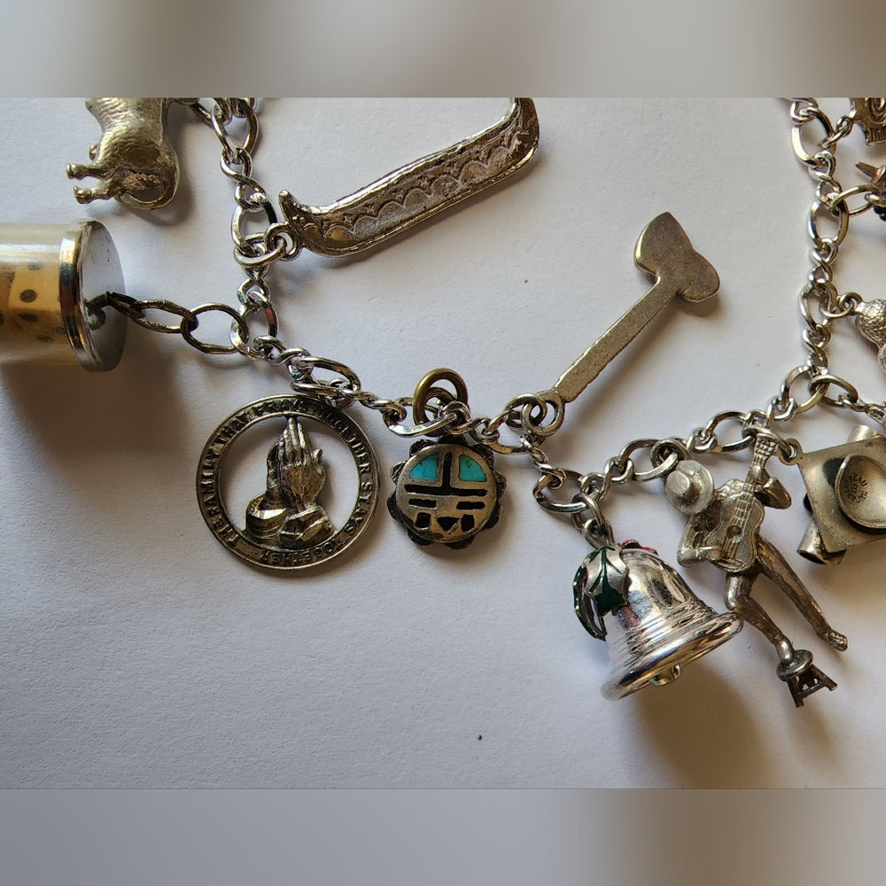Sterling silver charm bracelet with charms Christmas tree Native America…
