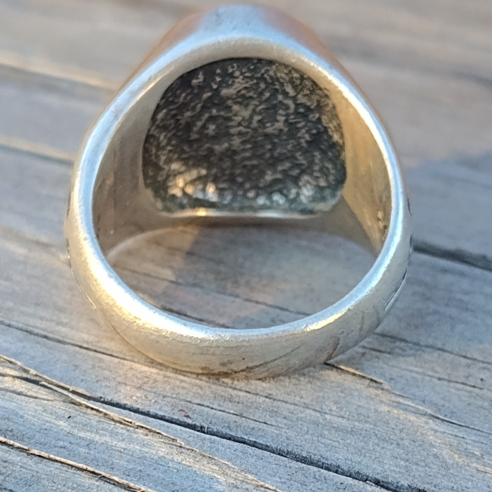 Vintage biker sterling silver ring with Black stone and crosses size 6 fine jewe