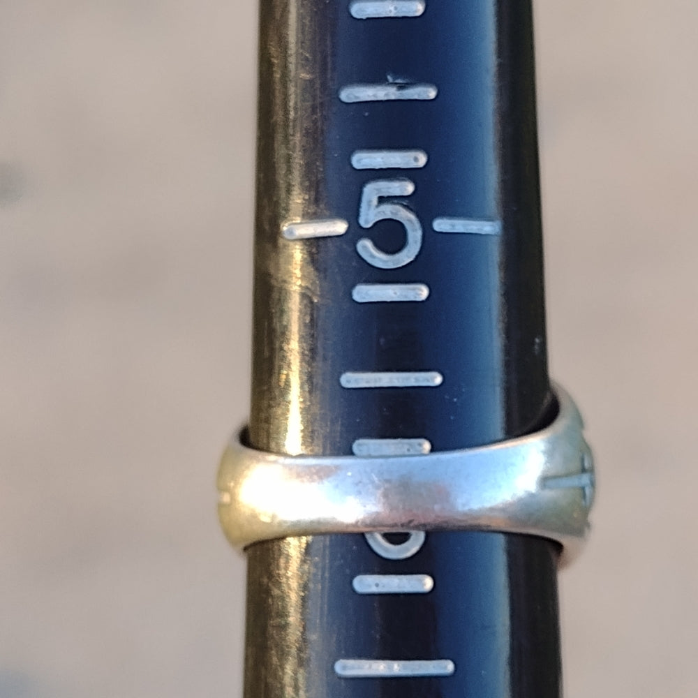 Vintage biker sterling silver ring with Black stone and crosses size 6 fine jewe