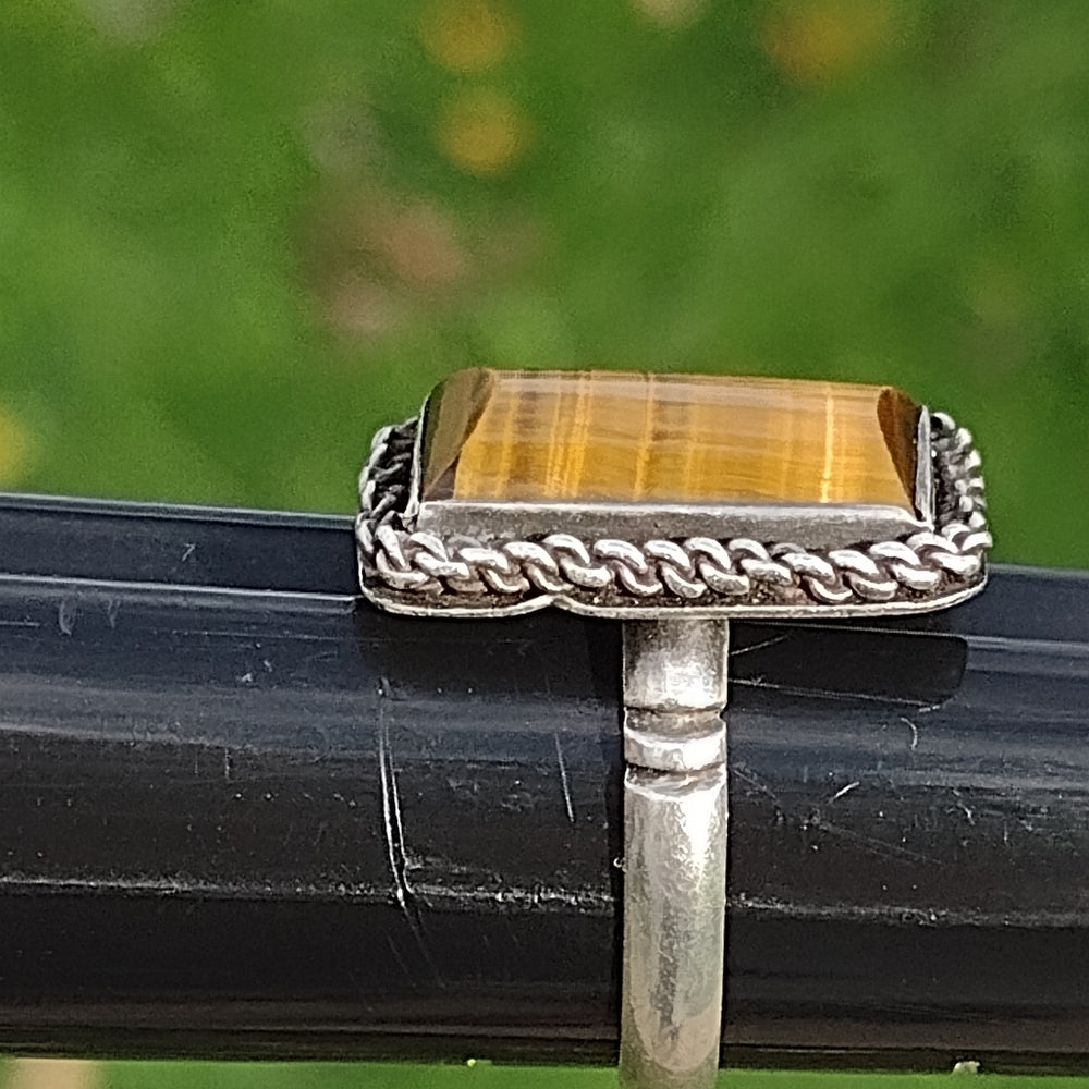 Vintage Sterling silver tiger's eye ring size 6.5 fashion fine jewelry