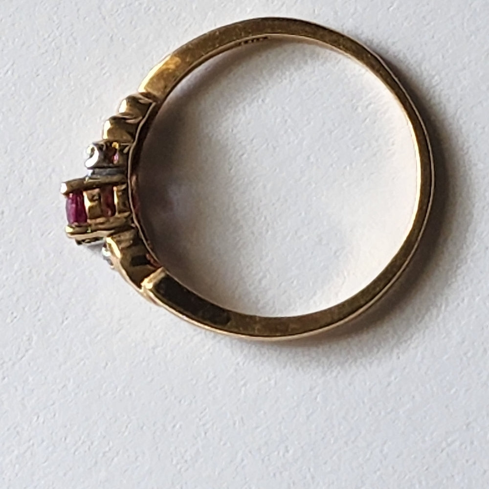 10K yellow gold pink sapphire and diamond ring size 6.5 fine jewelry