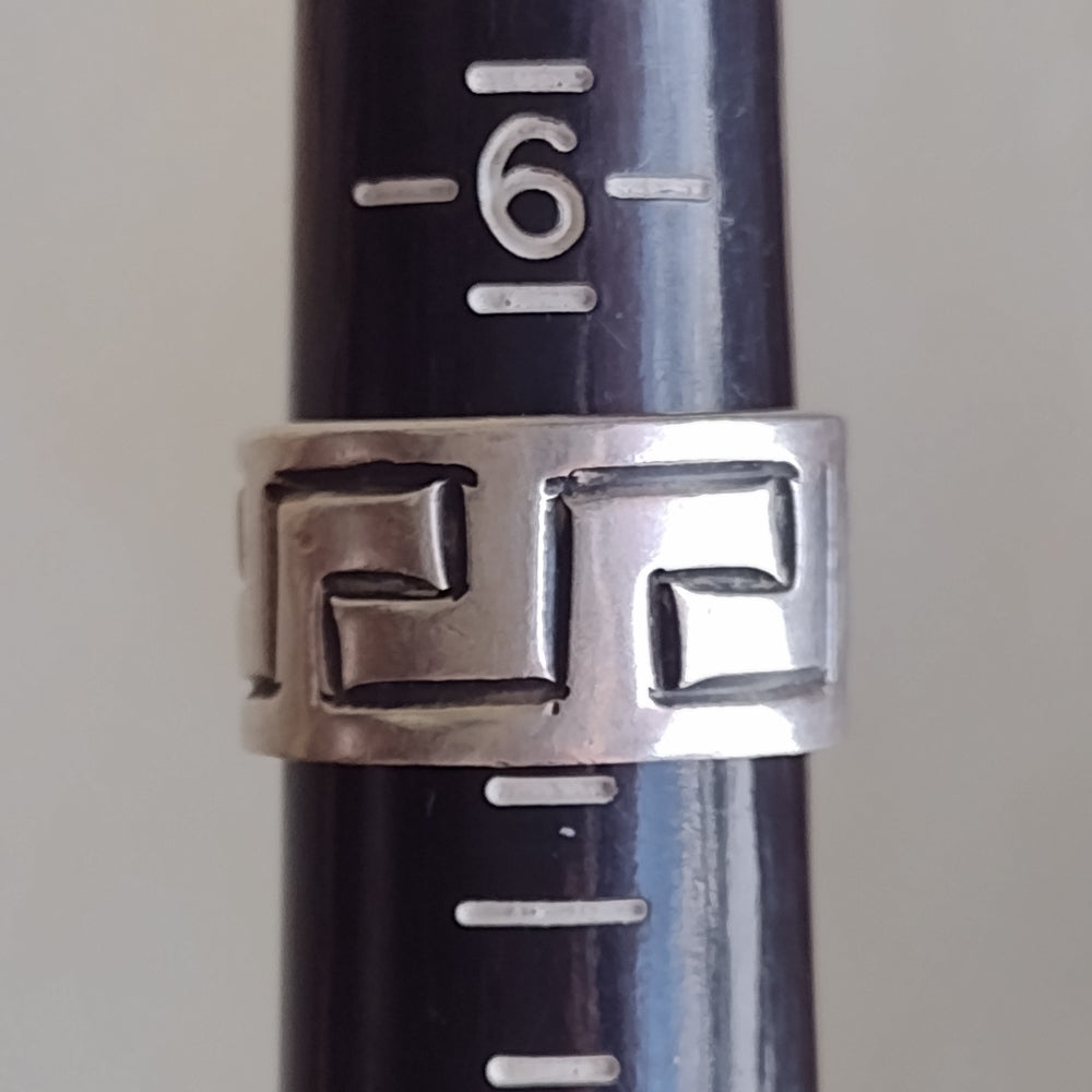 Mexican sterling silver ring size 7 wedding engagement band Greek key design