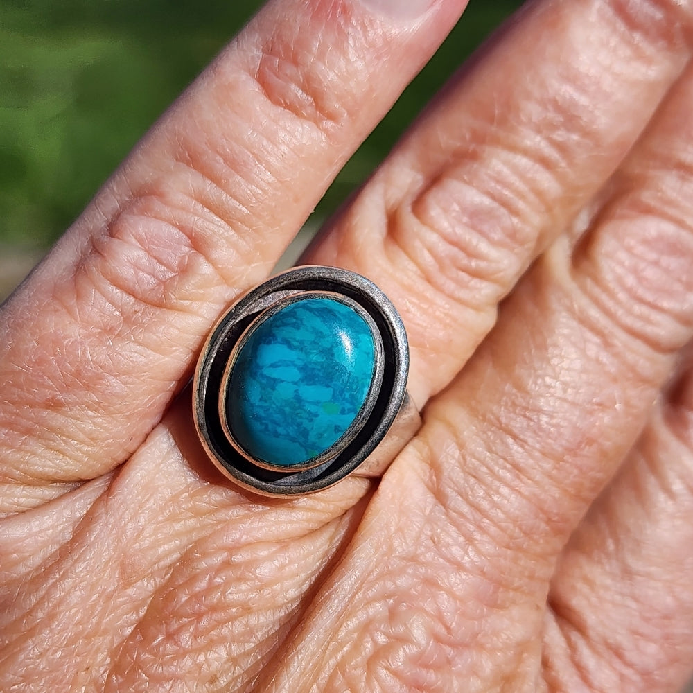 Vintage sterling silver Native American Navajo ring by OTT size 8.5 turquoise