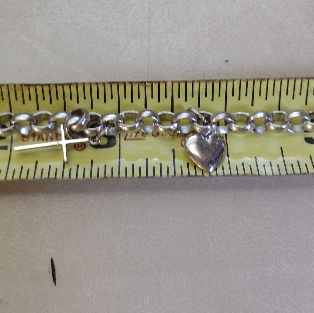 Sterling silver link bracelet with heart and cross charms Valentines day gift