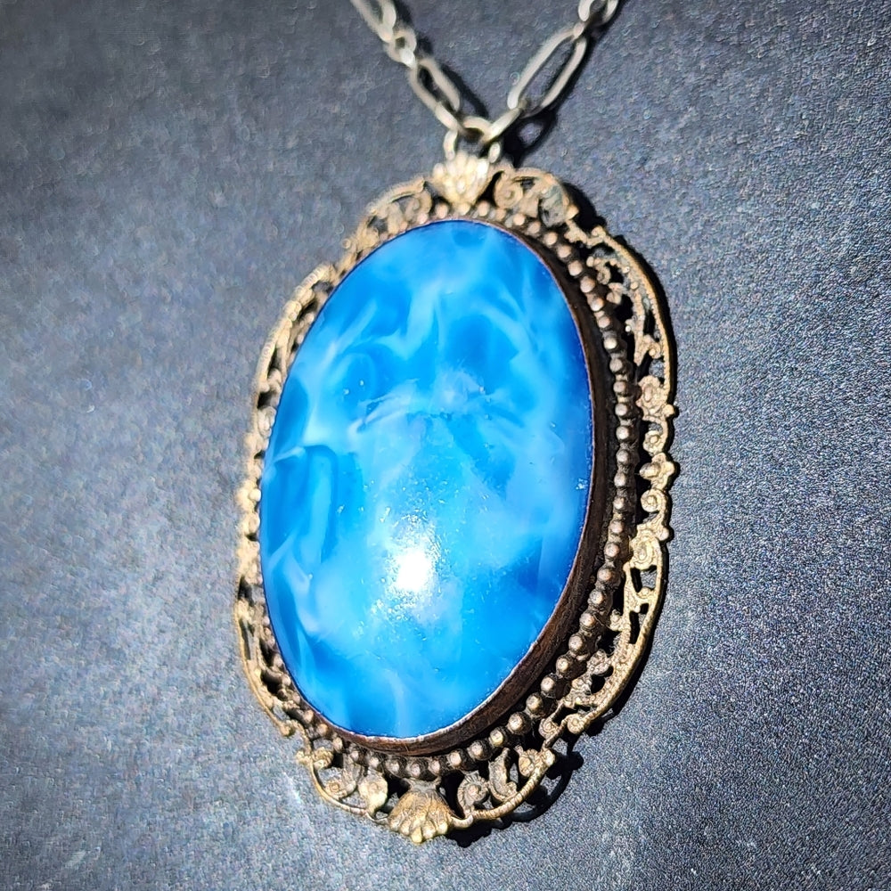 Antique art deco blue pendant and watch fob Art Deco jewelry