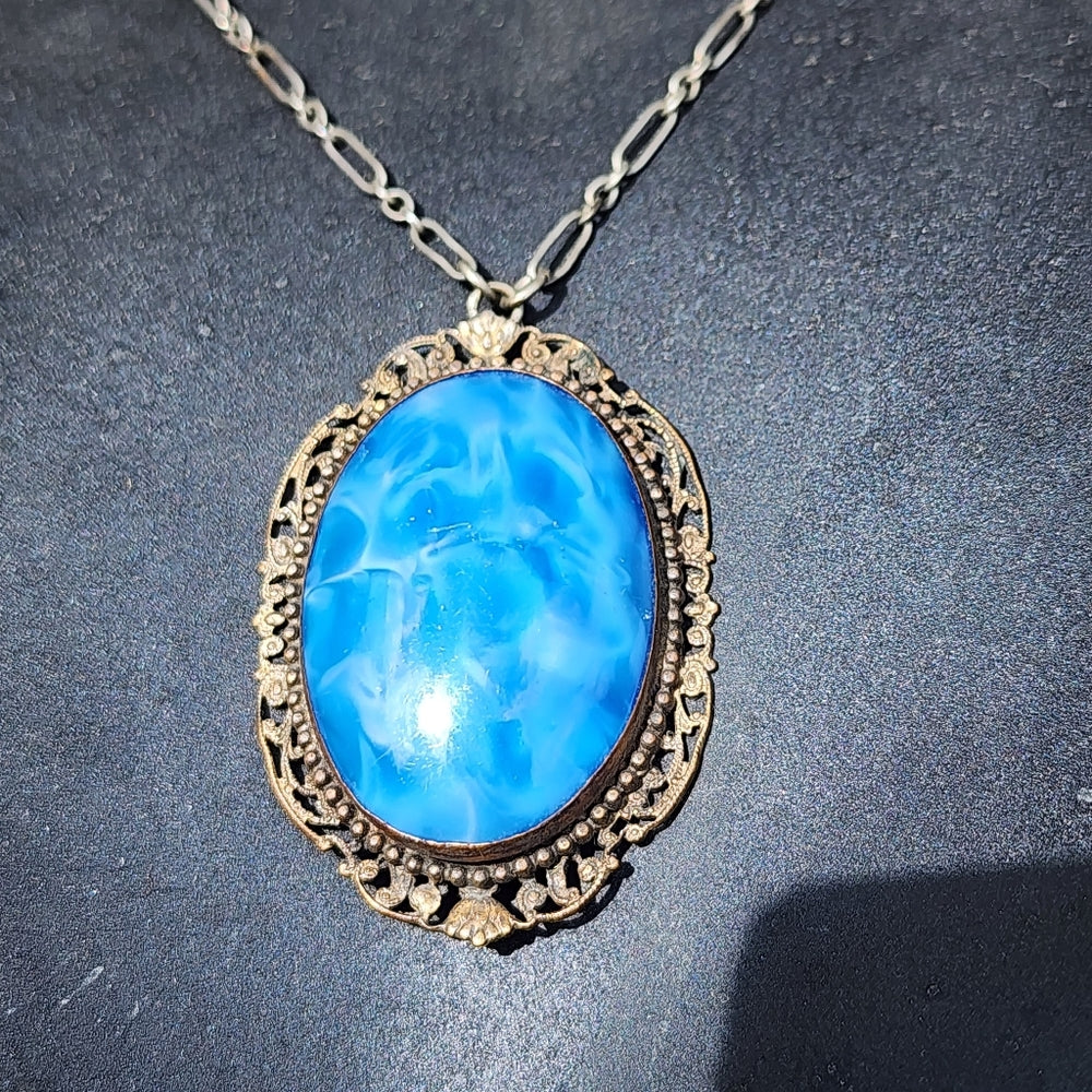 Antique art deco blue pendant and watch fob Art Deco jewelry
