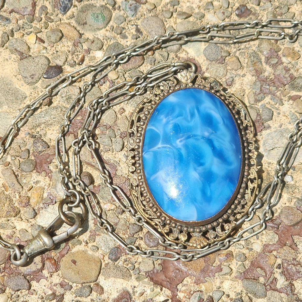 Antique art deco blue pendant and watch fob Art Deco jewelry