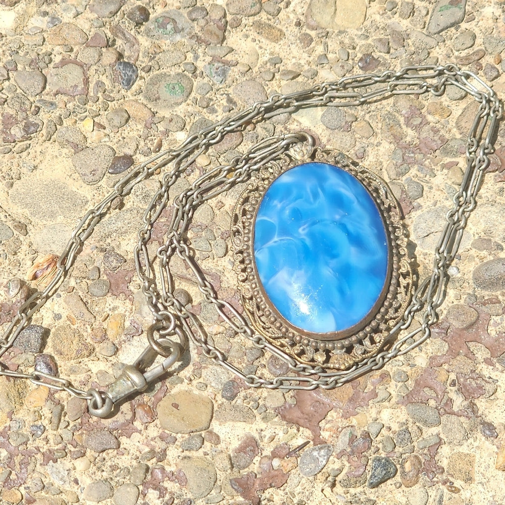 Antique art deco blue pendant and watch fob Art Deco jewelry