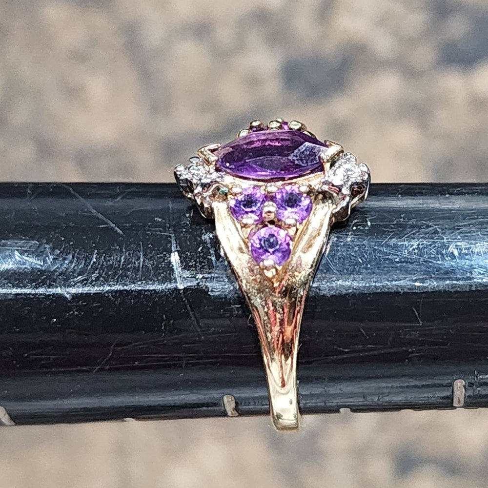 10K gold ring with purple stones and diamonds size 7 invest in gold jewelry