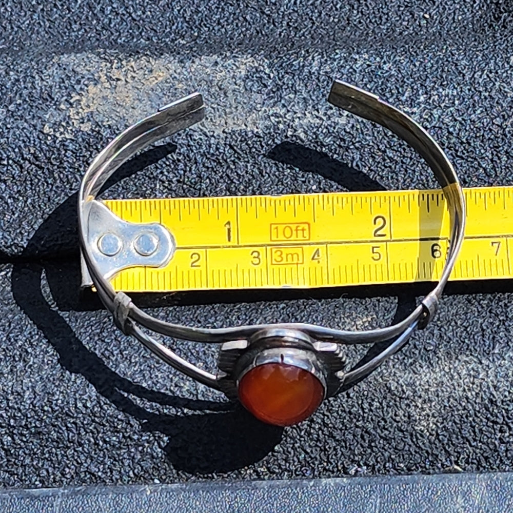 Vintage Sterling silver cuff bracelet with orange stone dine jewelry